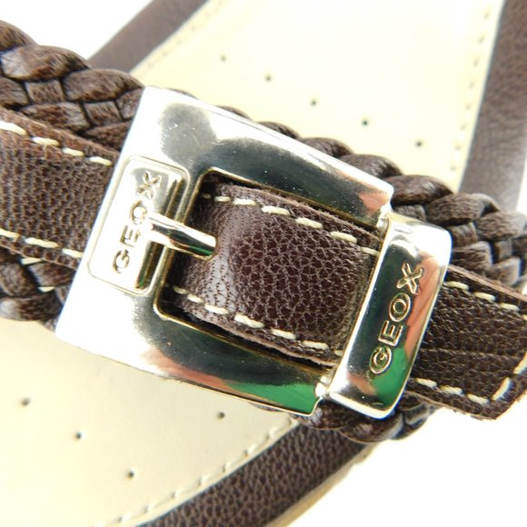 GEOX Buckled Brown Braided Leather Ankle Strap Wedge Heel Sandals 36 - Picture 4 of 10